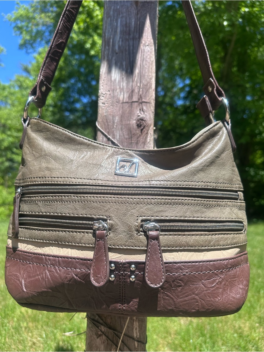 Stone Mountain Accessories Olive and Brown Leather Shoulder Bag